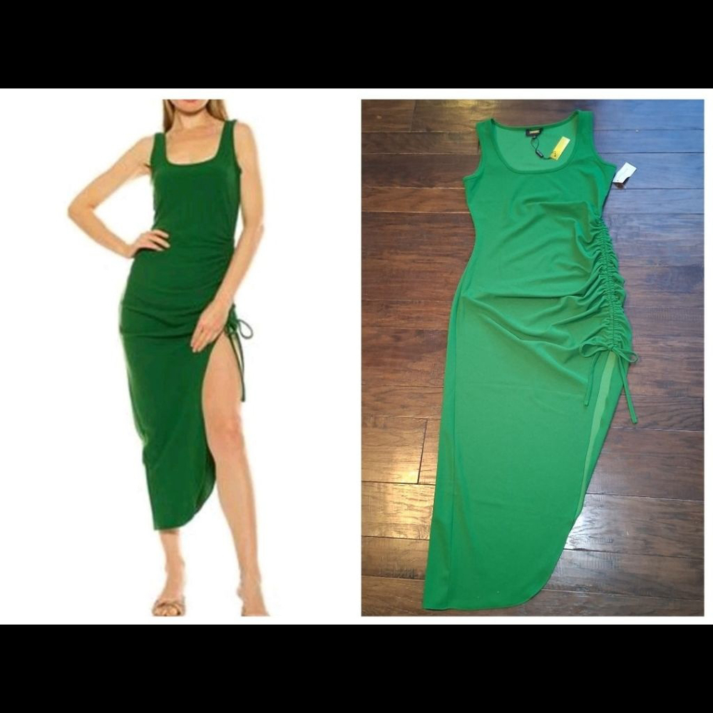 New Alexia Admor Green Danika Ruched Side Slit Dress